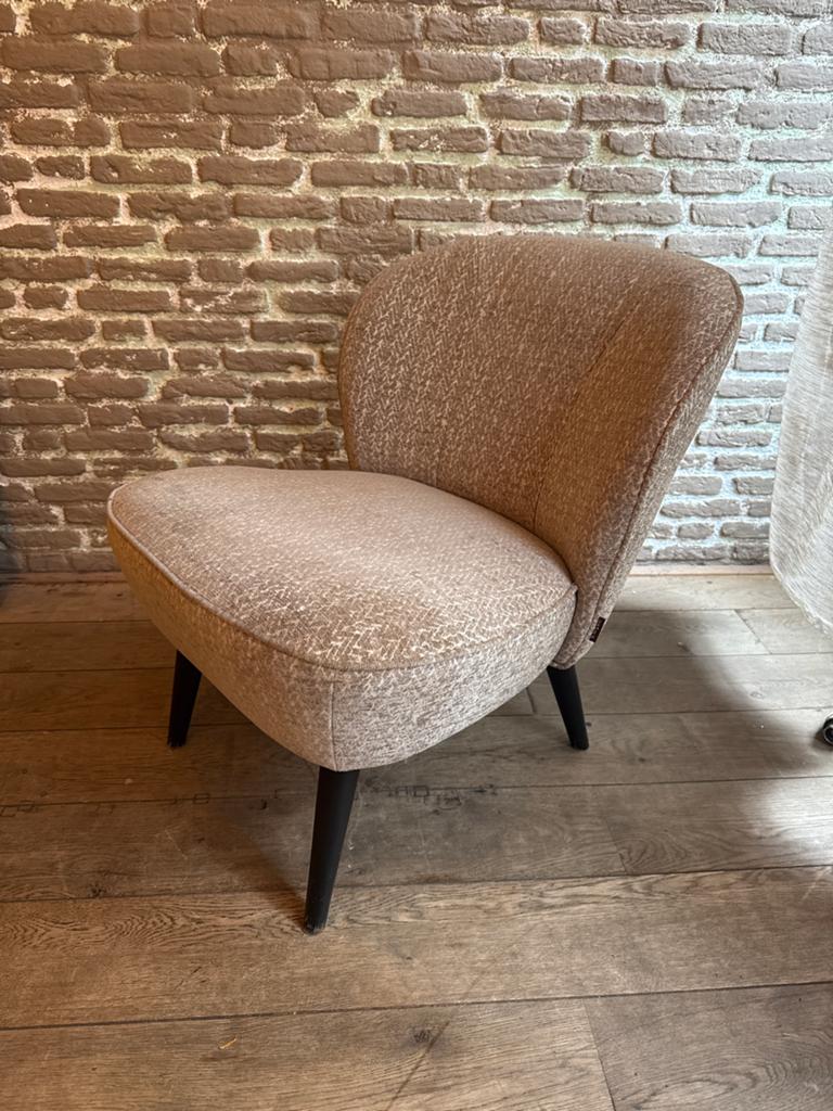 Merk Wood fauteuil - Comfortabele stoel in beige stof, Ophalen, Gebruikt, Overige kleuren, Eén