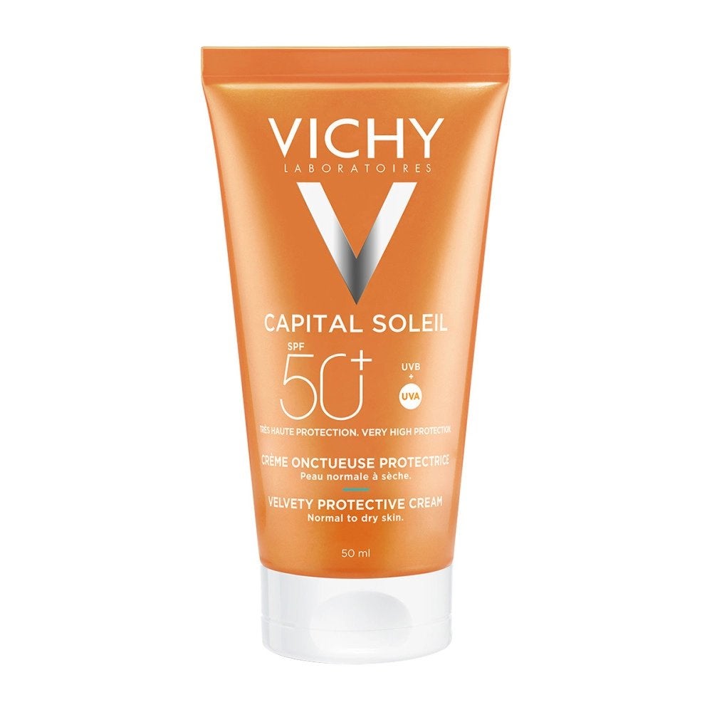 Vichy Capital Soleil Fluweelachtige Gezichtscrème SPF50 50ml, Verzenden, Nieuw, Gehele gezicht, Verzorging