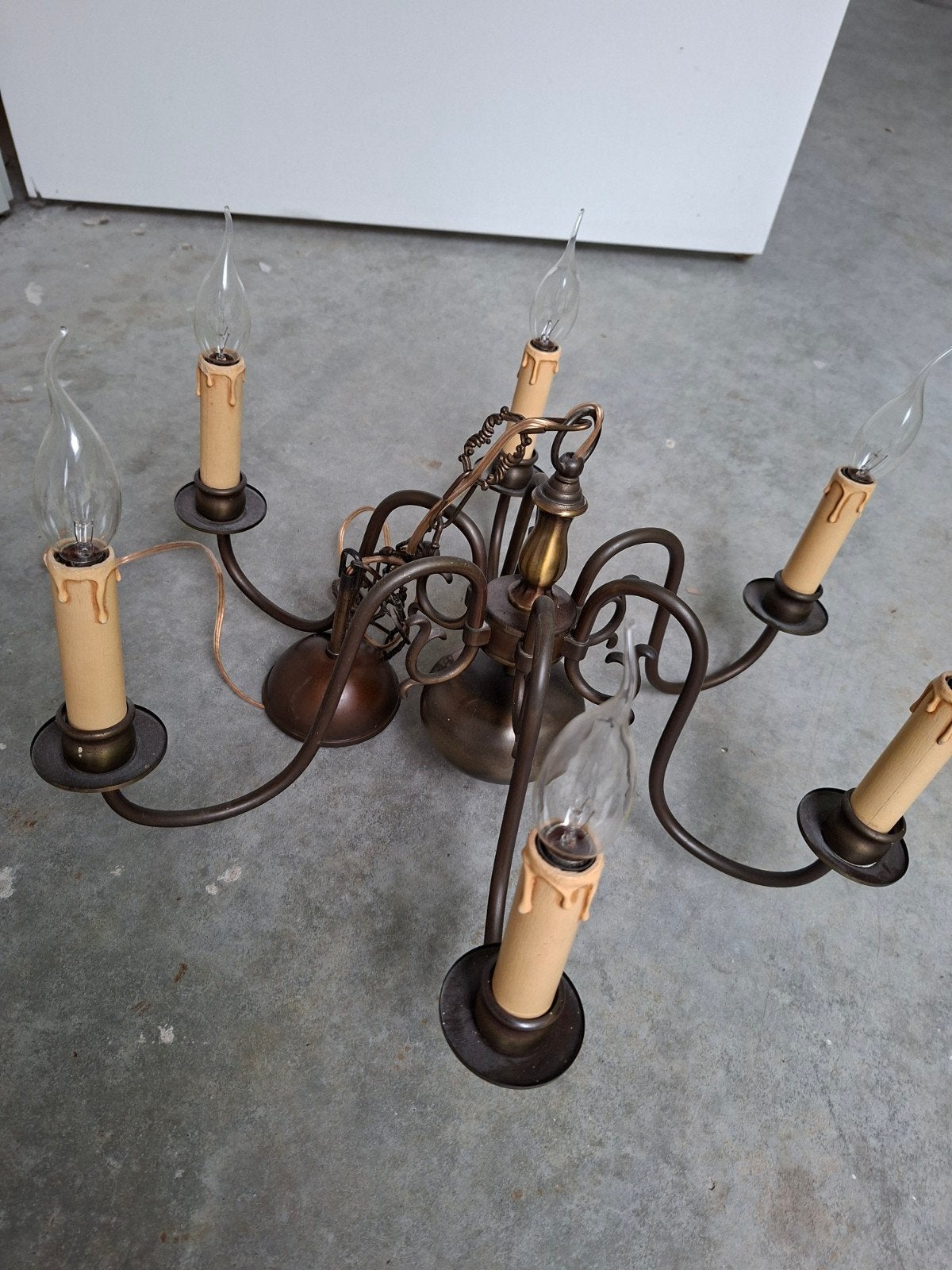 Antieke bronzen kroonluchter met 6 kaarslampen, Antiek en Kunst, Ophalen of Verzenden