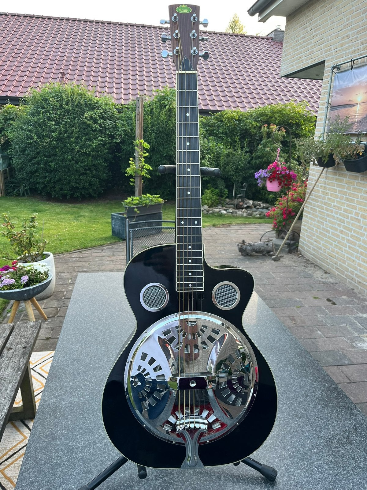 Regal Resonator (Custom) - Zwart, jaren '80, met element, Muziek en Instrumenten, Ophalen, Zo goed als nieuw, Western- of Steelstringgitaar