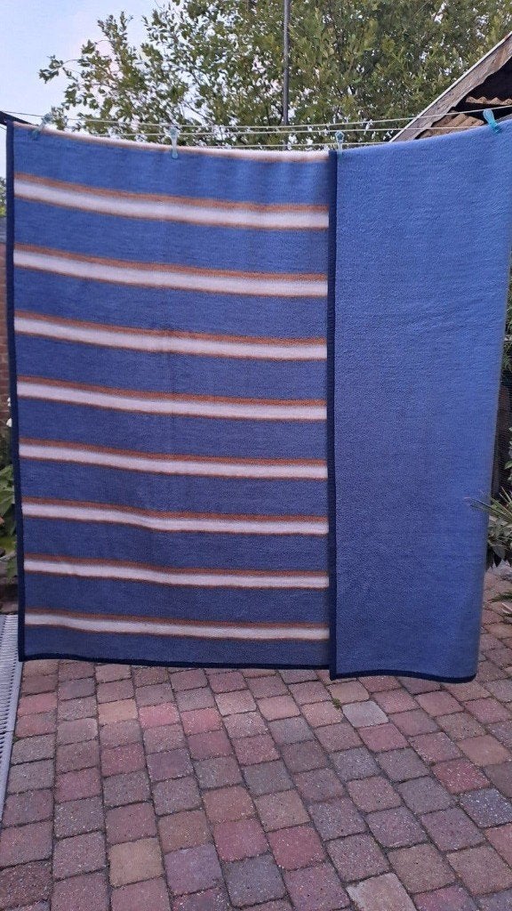 Vintage Leidse van Wijk Deken - Blauw met strepen, Overige merken, Blauw, Ophalen of Verzenden, Zo goed als nieuw