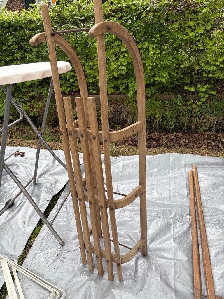 Vintage houten slee - 130 cm, Ophalen of Verzenden, Zo goed als nieuw, Hout