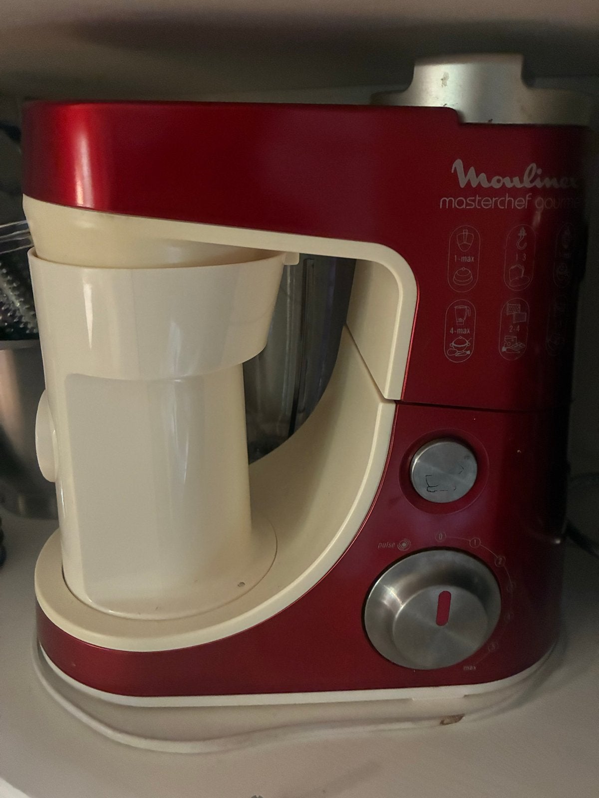 Moulinex Masterchef Gourmet Keukenmachine Rood, Witgoed en Apparatuur, 2 tot 3 liter, Ophalen of Verzenden, Gebruikt, 3 snelheden of meer