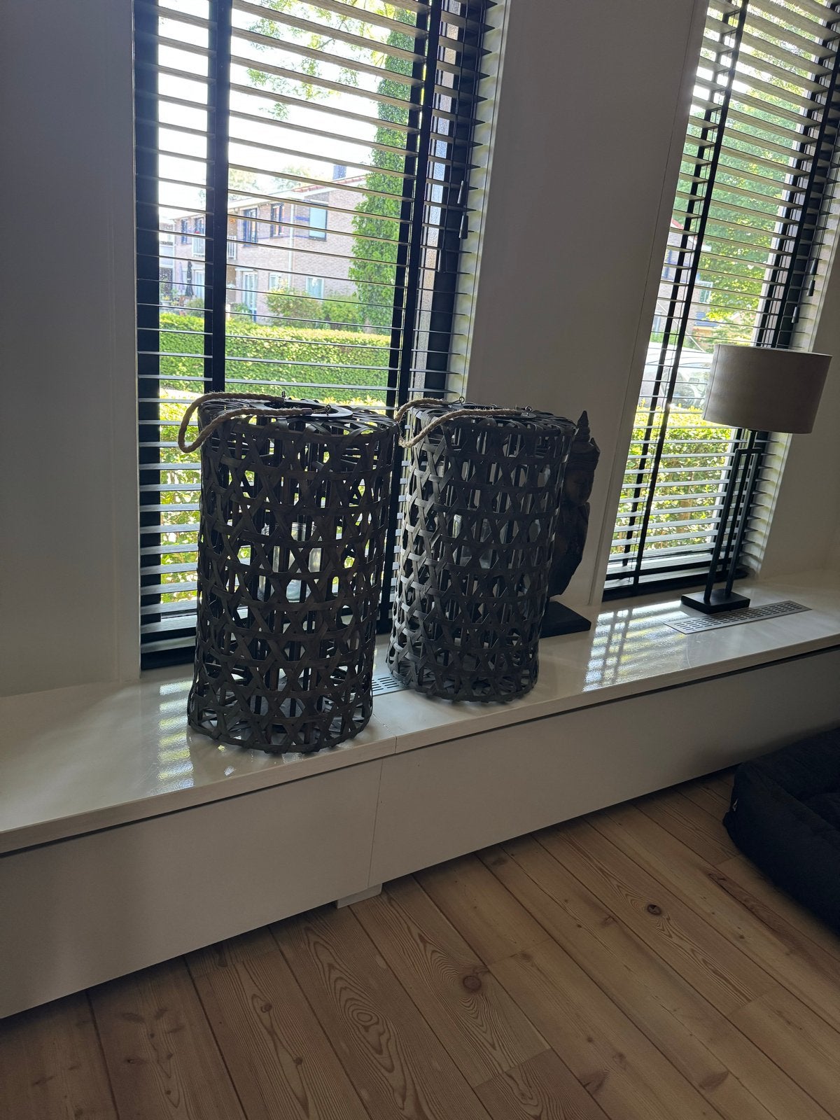 2 Decoratieve Kandelaar/Windlicht met Glas - 60cm Hoog, Ophalen, Overige materialen, Gebruikt, Bruin
