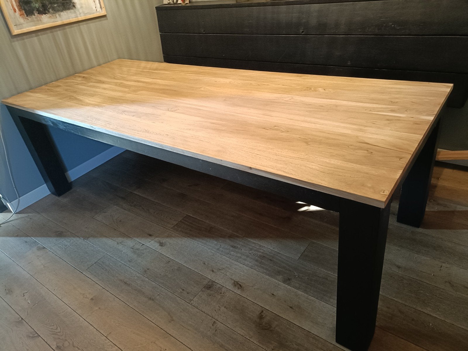 150,- Mooie grote teakhouten tafel 250x100 cm, Ophalen, 100 tot 150 cm, Teakhout, 200 cm of meer