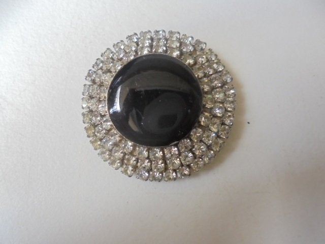 Schitterende grote broche zwarte steen met strass, Overige materialen, 4 tot 7 cm, Zwart, Nieuw
