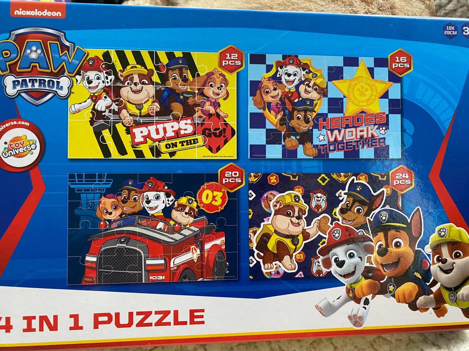 Paw Patrol 4 puzzels 12-24 stukjes., Ophalen of Verzenden, 10 tot 50 stukjes, Zo goed als nieuw, 2 tot 4 jaar