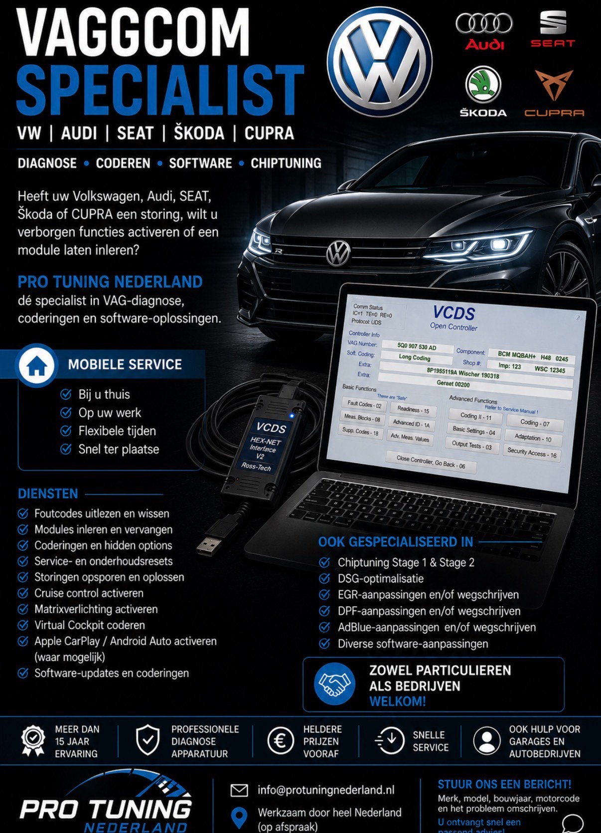 VAGCOM Specialist VCDS Volkswagen Audi SEAT Skoda Diagnose, Mobiele service, Overige werkzaamheden