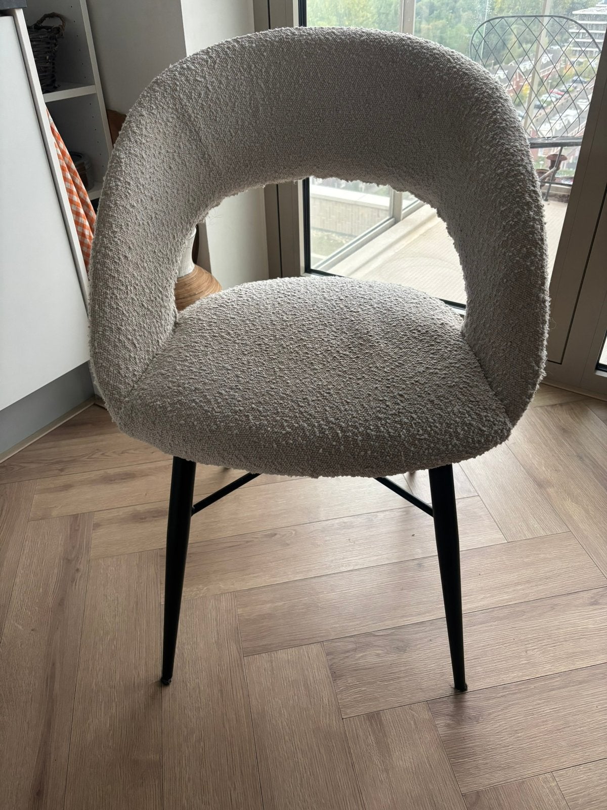4 Eetkamerstoelen Marasino Bouclé pearl, Gebruikt, Wit, Stof, Vier