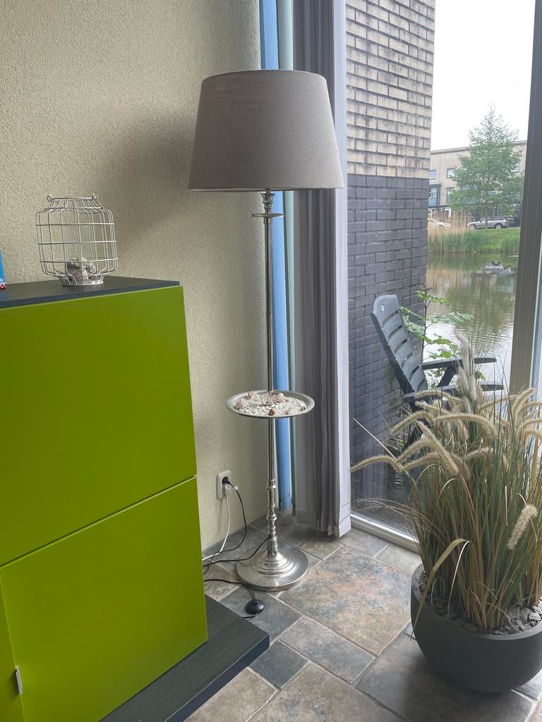 Stijlvolle Riviera Maison staande lamp met stoffen kap, Huis en Inrichting, Ophalen of Verzenden, Zo goed als nieuw, Metaal, 150 tot 200 cm
