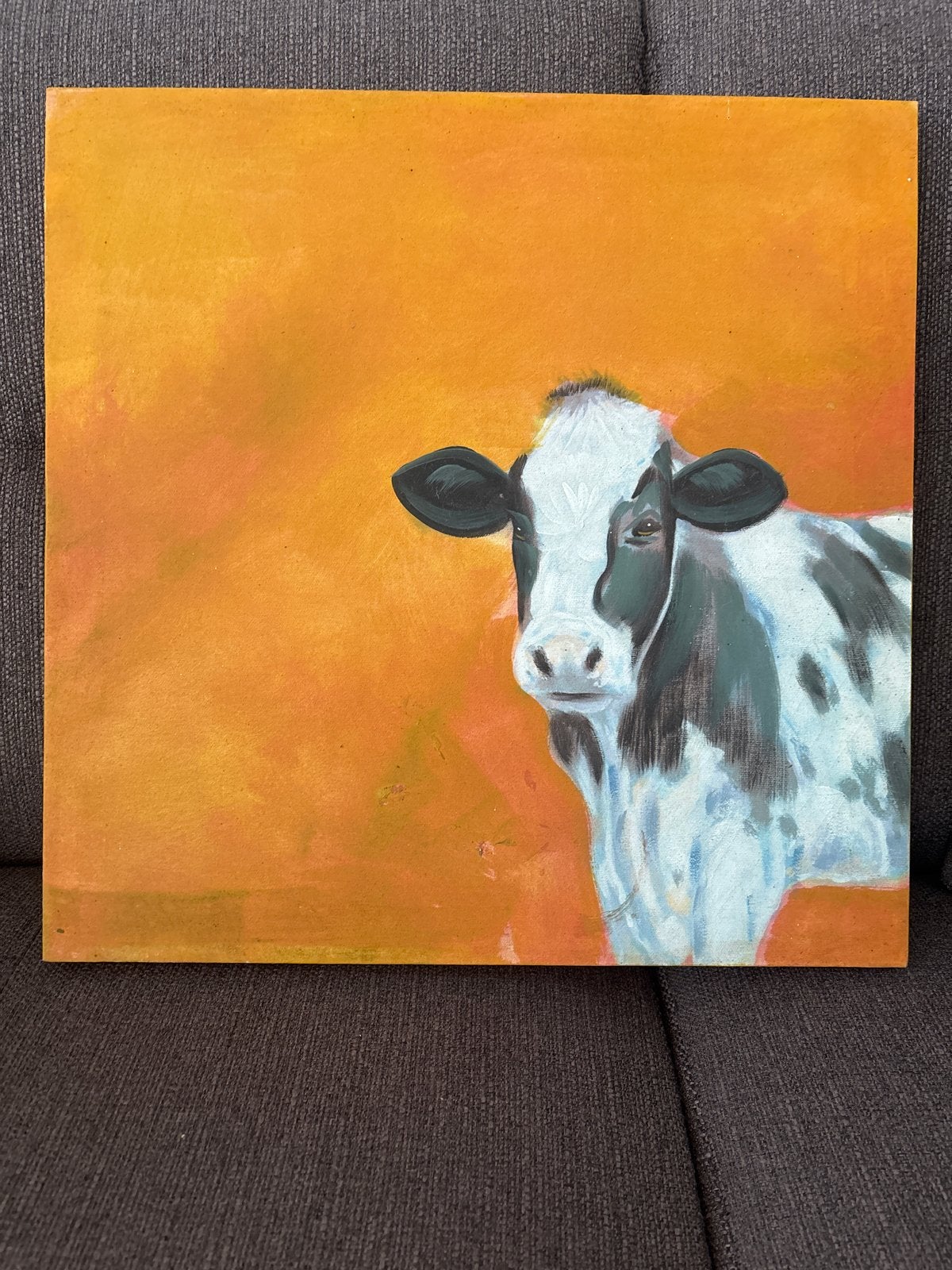 Schilderij van een koe, 40x40 cm, Doek, Realistisch, Dieren, Ophalen of Verzenden