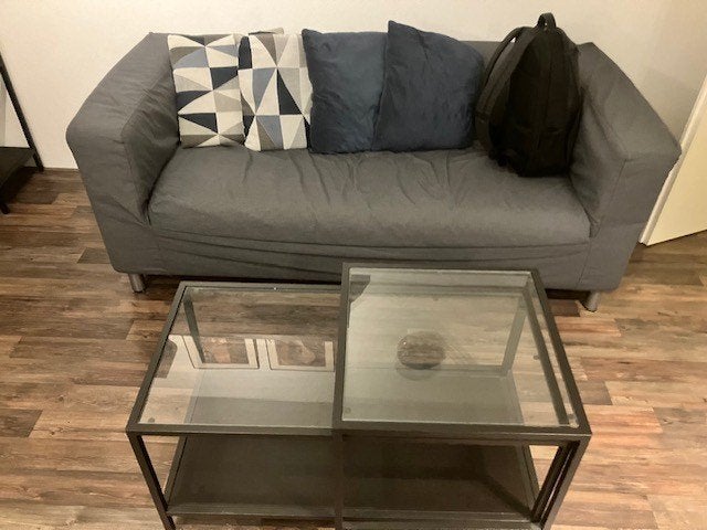 Gratis: Glazen salontafel met bijpassend wandmeubel, Huis en Inrichting, Tafels | Salontafels, Ophalen, Gebruikt, 50 tot 100 cm