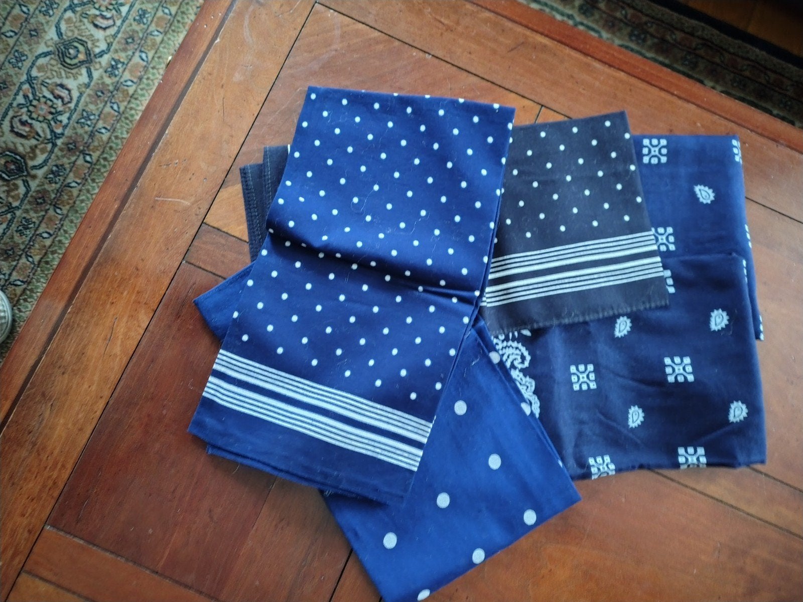 5 Folklore Zakdoekjes - Blauw met stippen en patronen, Ophalen of Verzenden, Dames