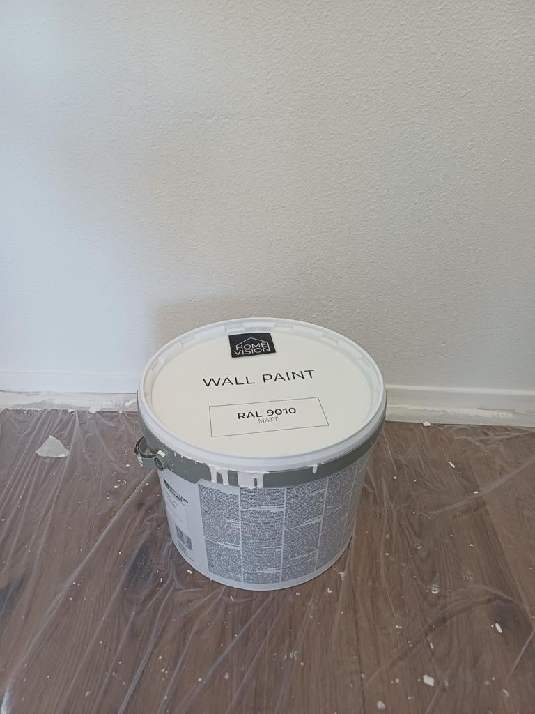 Muurverf latex wit ral 9010 matt 10 liter, Doe-het-zelf en Verbouw, Verf, Beits en Lak, Ophalen, Gebruikt, 5 tot 10 liter, Wit