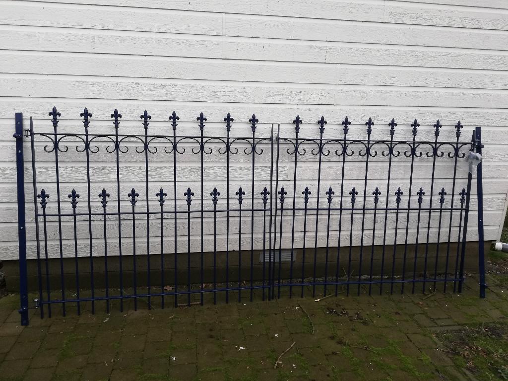 Nieuwe 315brx136h Kobaltblauwe dubbele poort gepoedercoat, Tuin en Terras, Tuinpoorten, Ophalen, 100 tot 150 cm, Nieuw, IJzer