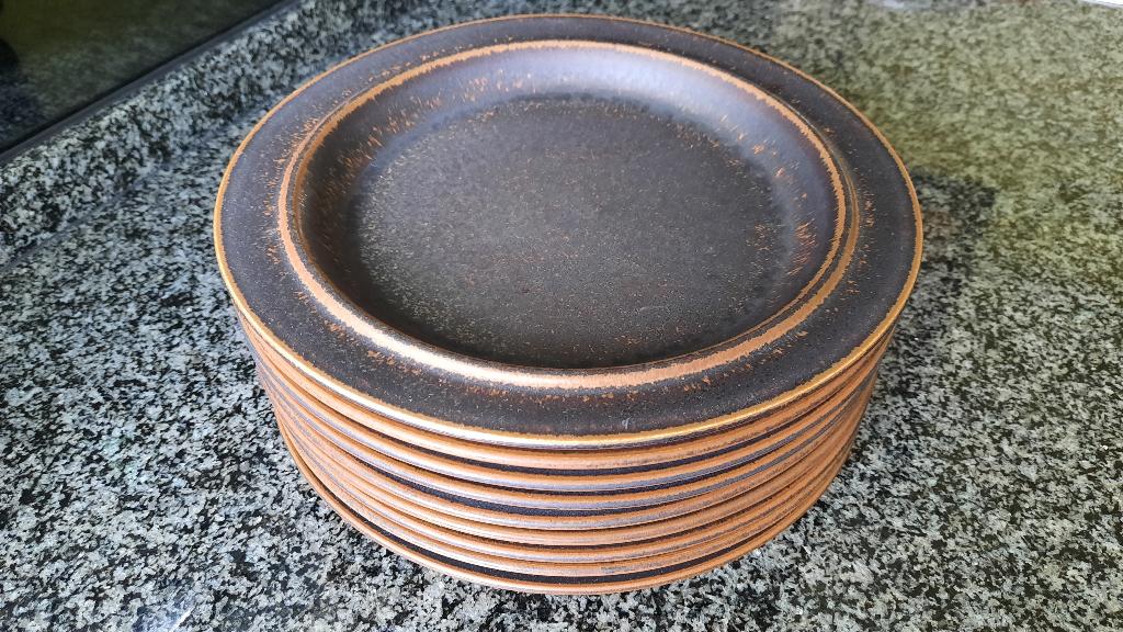 Arabia Ruska bruin 9 grote borden 26 cm. diameter, Ophalen, Gebruikt, Keramiek, Bord(en)