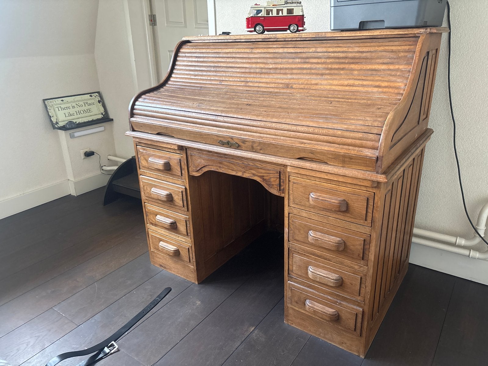Antiek rolluikbureau van massief hout, Huis en Inrichting, Bureaus, Gebruikt, Secretaire, Antiek, Bruin