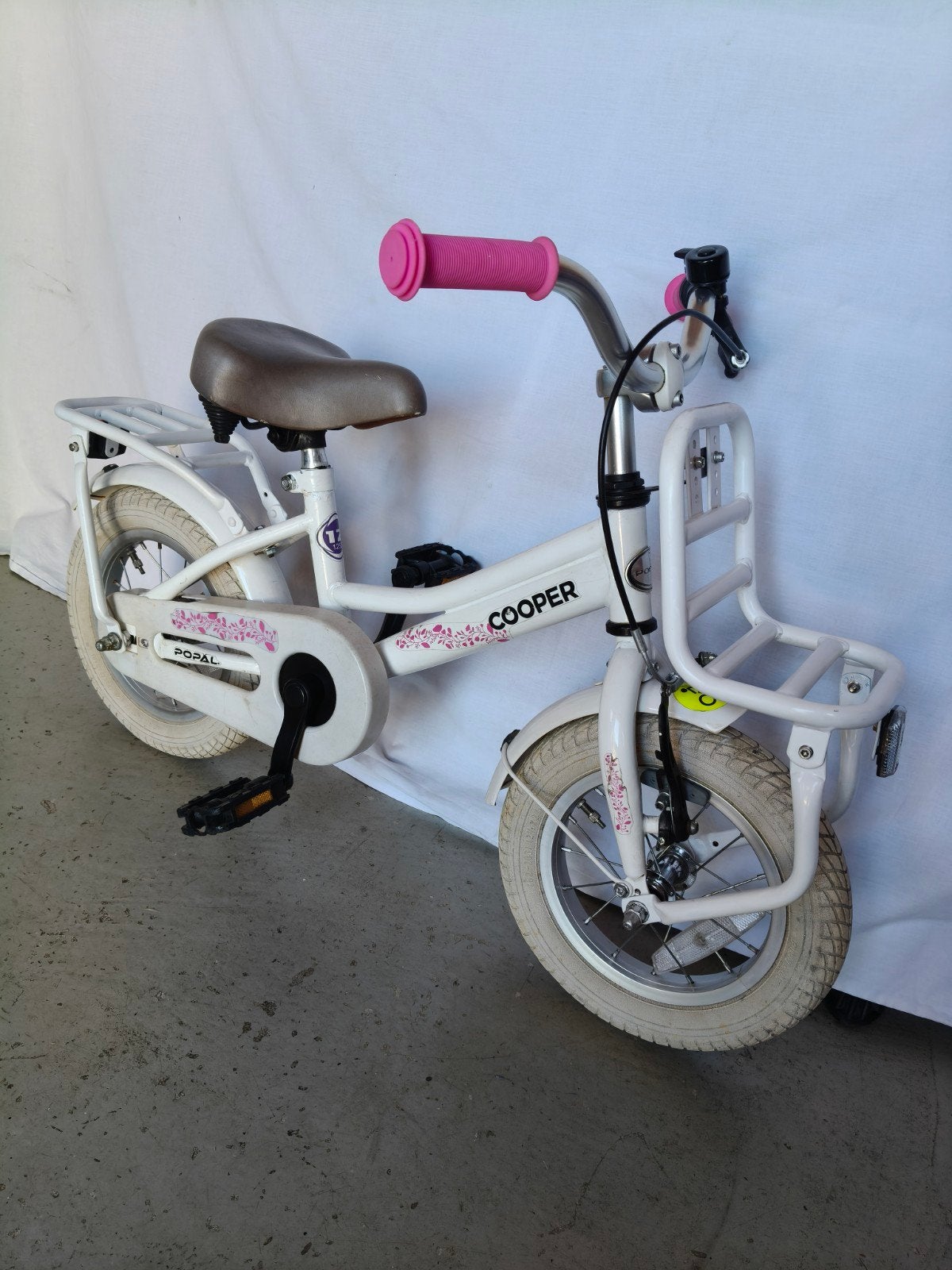 Kinderfiets Popal Cooper 12 inch wit met roze details, Ophalen, Gebruikt, Minder dan 16 inch