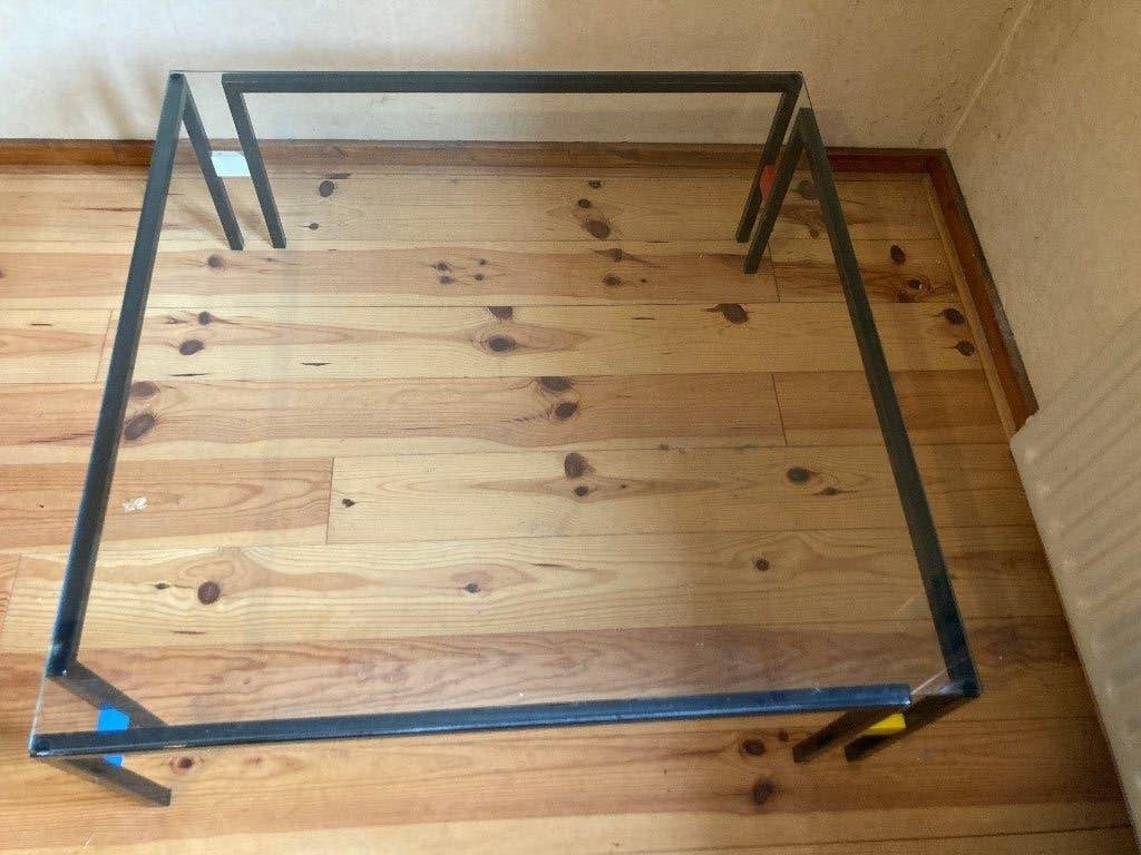 Mondriaan staal glazen minimalistische vintage salontafel, Art Deco Mondriaan design, Vierkant, Ophalen of Verzenden, Zo goed als nieuw