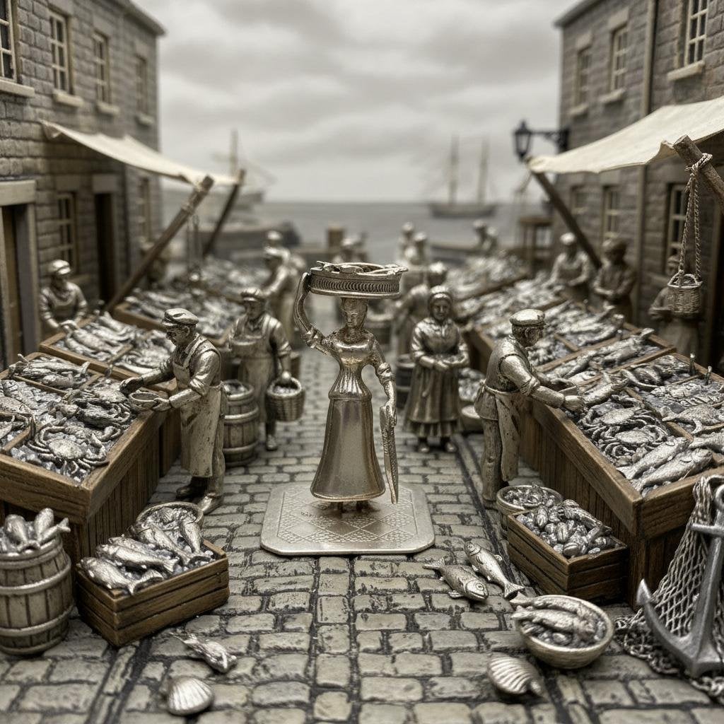 Zilveren miniatuur visverkoopster, J.S. Zwanenburg & Zn,, Verzenden, Zilver