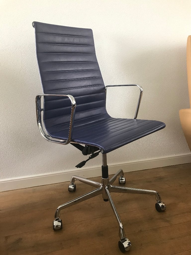 Vitra Eames bureaustoel EA 119 EA119 leer chroom, Huis en Inrichting, Bureaustoelen, Ophalen, Gebruikt, Zwart, Nvt
