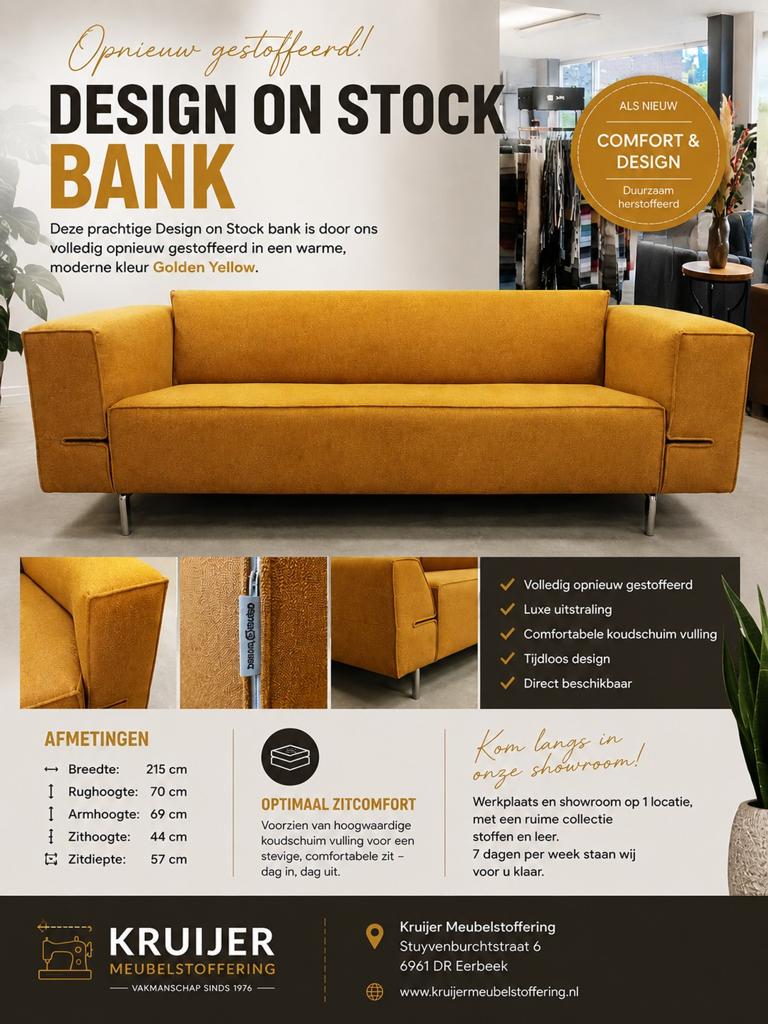 Design on Stock Bank – Opnieuw Gestoffeerd – Golden Yellow –, Ophalen of Verzenden, Vierpersoons of meer, Leer