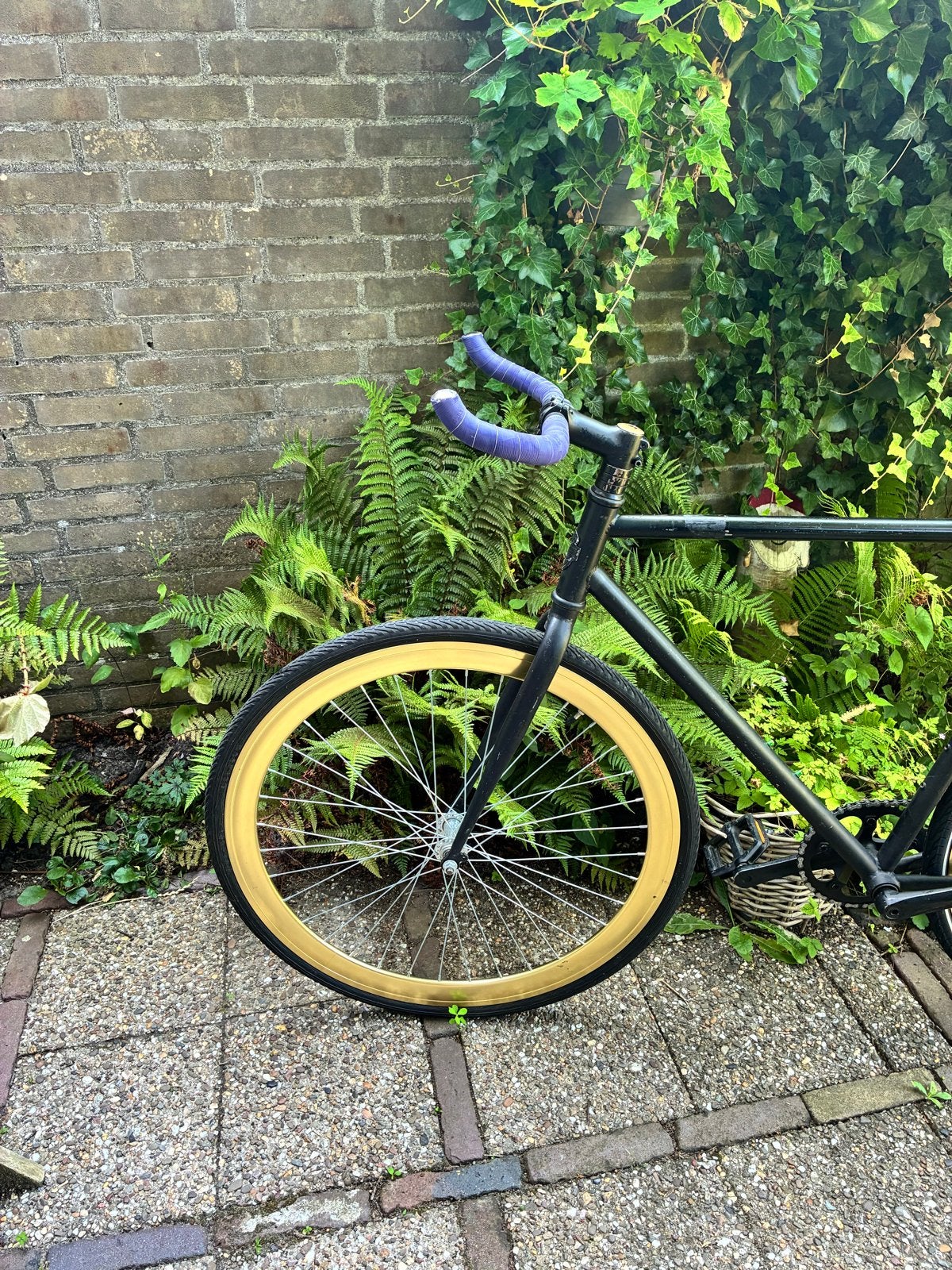 Zwarte Fixie Fiets met Gouden Velgen, Overige merken, Gebruikt, Ophalen of Verzenden, 53 tot 57 cm