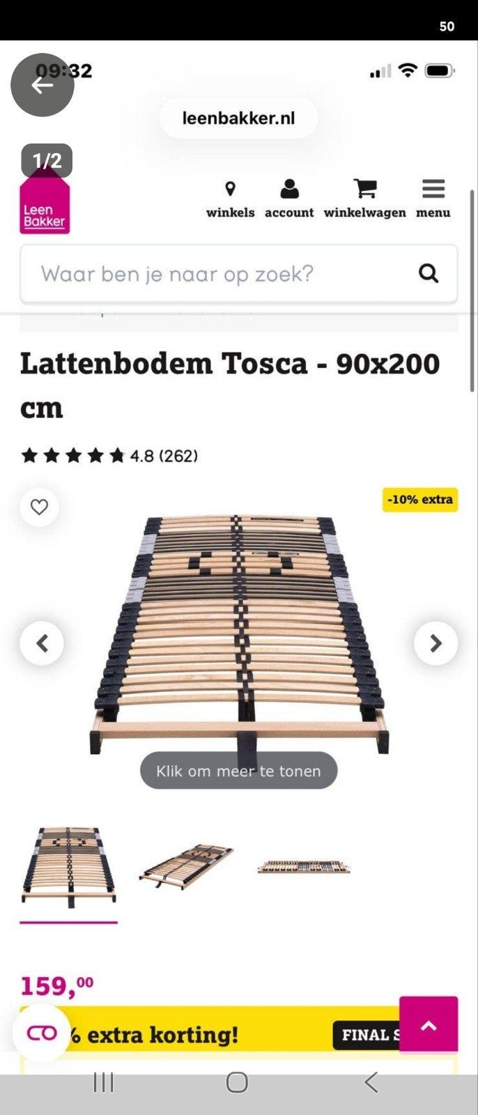 Tosca lattenbodem Leenbakker 90 x 200 cm, Huis en Inrichting, Slaapkamer | Matrassen en Bedbodems, Ophalen, Gebruikt, 90 cm, Eenpersoons