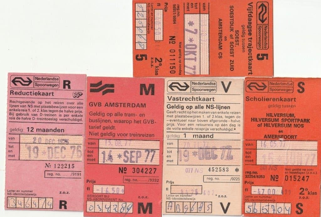 4 NS (traject)kaarten en 1 van GVB Amsterdam, Verzamelen, Verzenden, Zo goed als nieuw, Trein, Overige typen