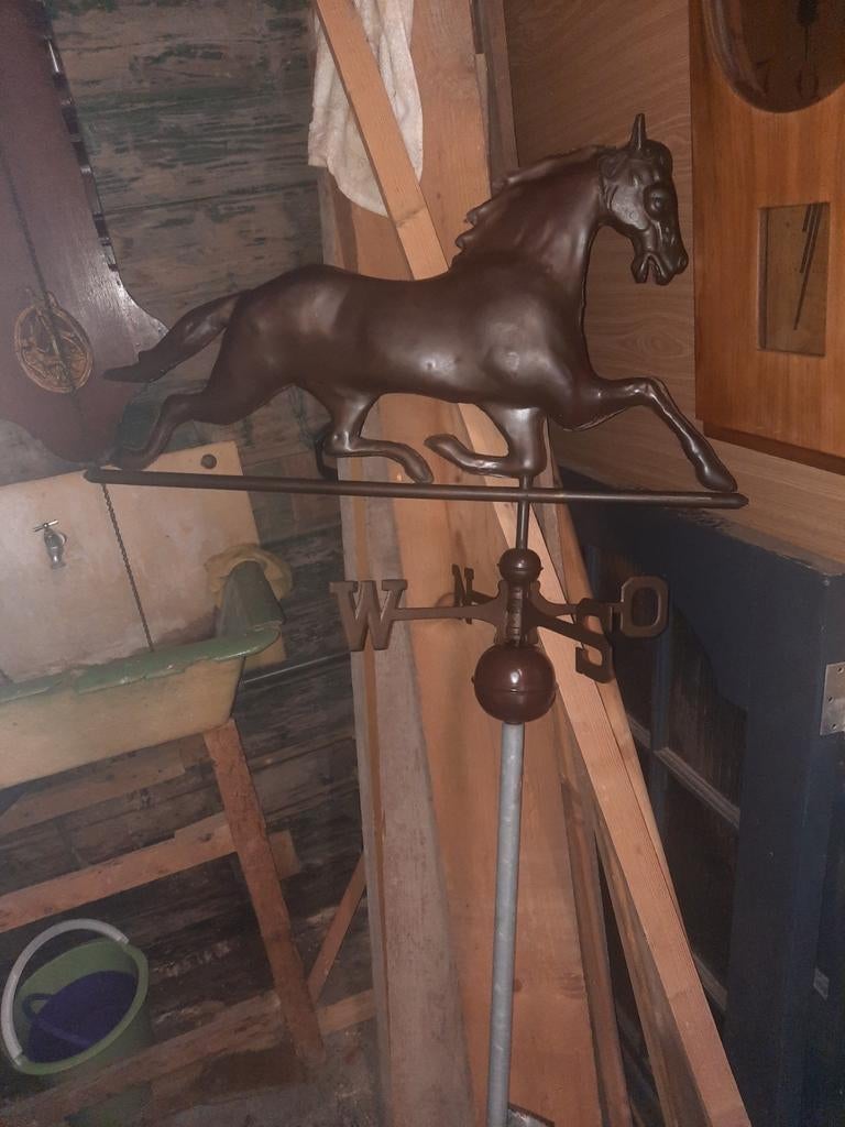 Grote koperen windwijzer met paard - Uniek decoratiestuk, Tuin en Terras, Windwijzers en Windmolens, Ophalen of Verzenden, Gebruikt
