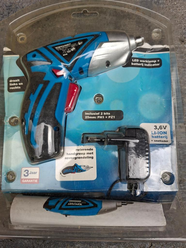 Topcraft Accuschroevendraaier 3.6V Li-Ion - Ongebruikt, Ophalen, Variabele snelheid, Nieuw, Boor- en Schroefmachine