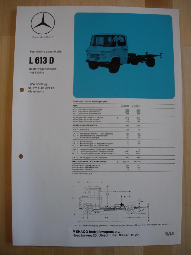 Mercedes 613 D Technische Specificatie Brochure 1979 613D, Zo goed als nieuw, Mercedes-Benz, Mercedes, Ophalen of Verzenden