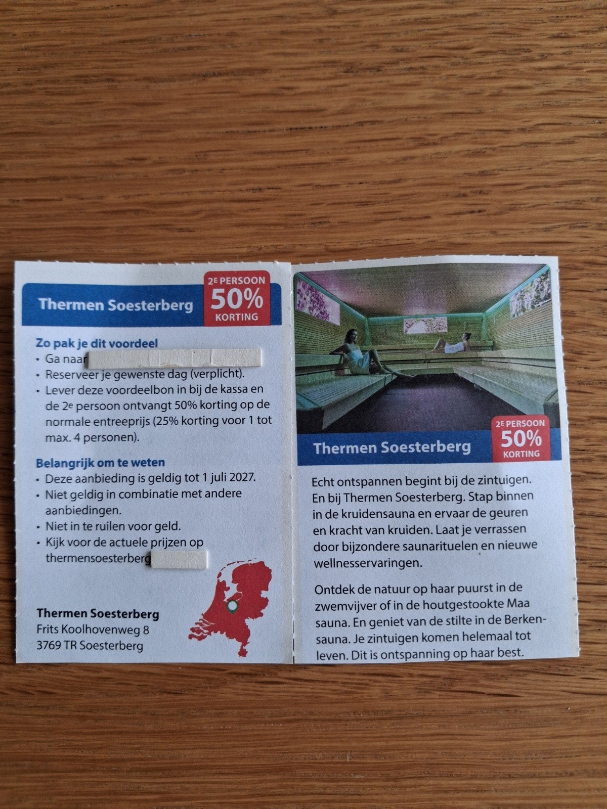 SAUNA THERMEN SOESTERBERG 2E PERSOON 50% KORTING!, Tickets en Kaartjes, Twee personen, Kortingsbon, Spa of Sauna