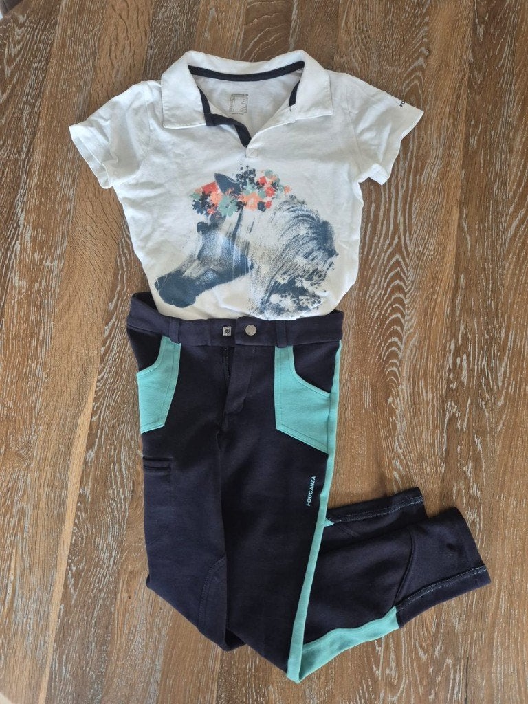 Paardrijbroek en poloshirt- 8-9 jaar - zo goed als nieuw, Dieren en Toebehoren, Paardrijkleding, Kinderen, Overige merken, Ophalen of Verzenden