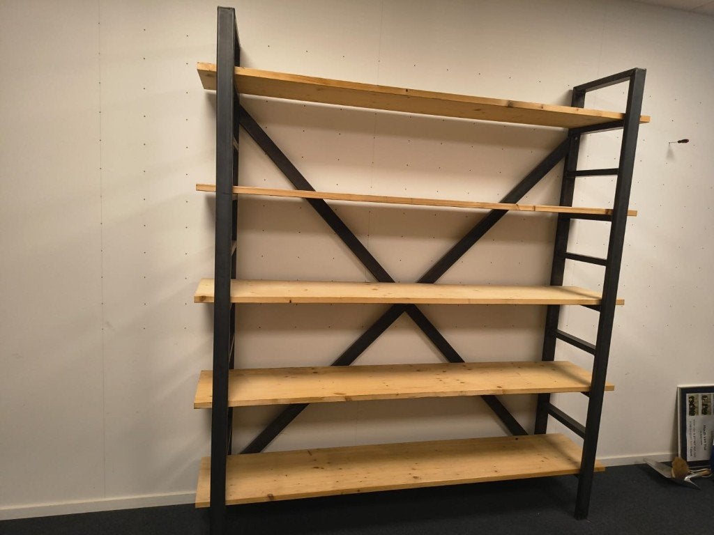 Moderne industriële opbergkast/boekenkast/stellingkast, Huis en Inrichting, Met plank(en), 200 cm of meer, 150 tot 200 cm, Modern Industriële look gecombineerd met hout