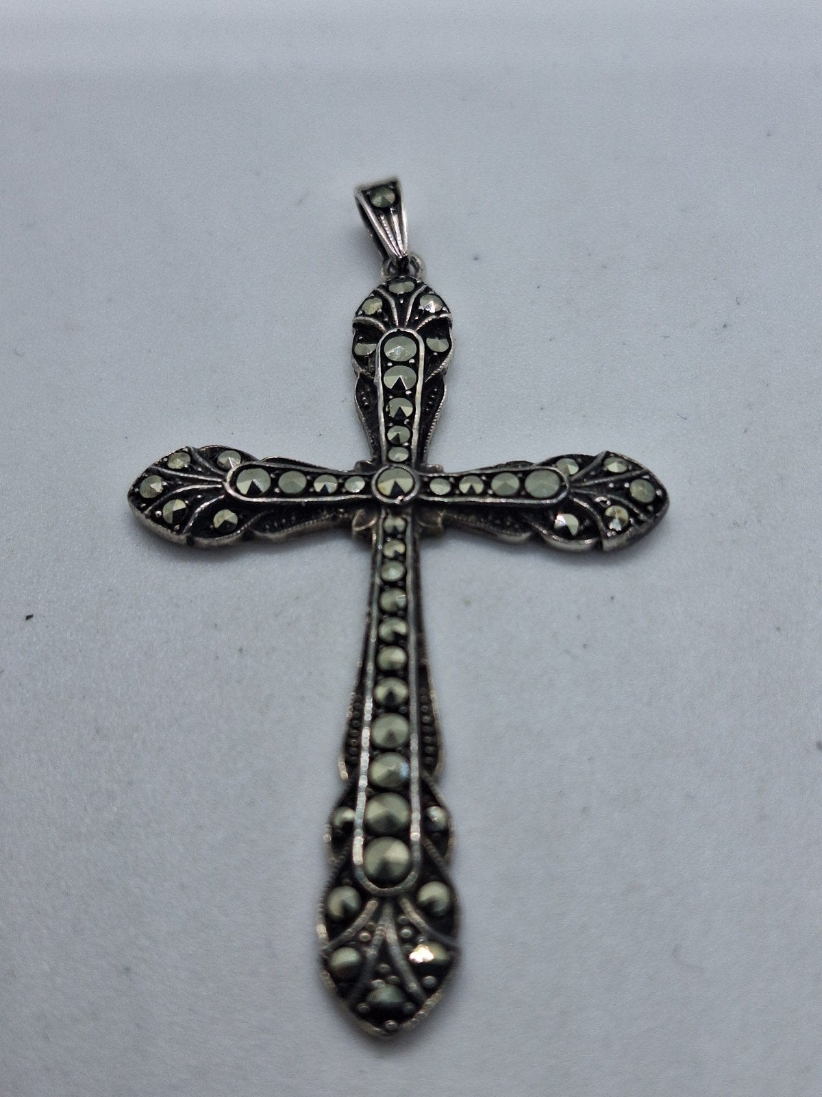 Vintage 835 Zilveren Kruis met Markasiet - Bijna 6 cm, Gebruikt, Ophalen of Verzenden, Zilver, Zilver