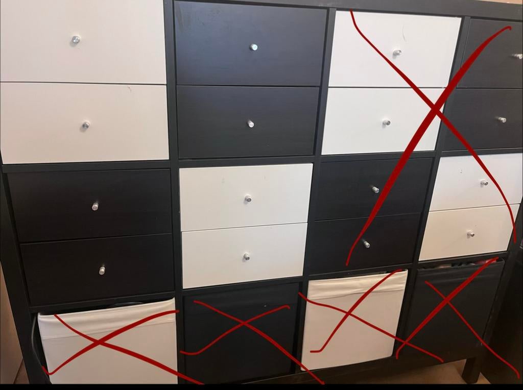 4x IKEA Kallax kast lades, zwart en wit, Ophalen, Overige materialen, Gebruikt, 5 laden of meer