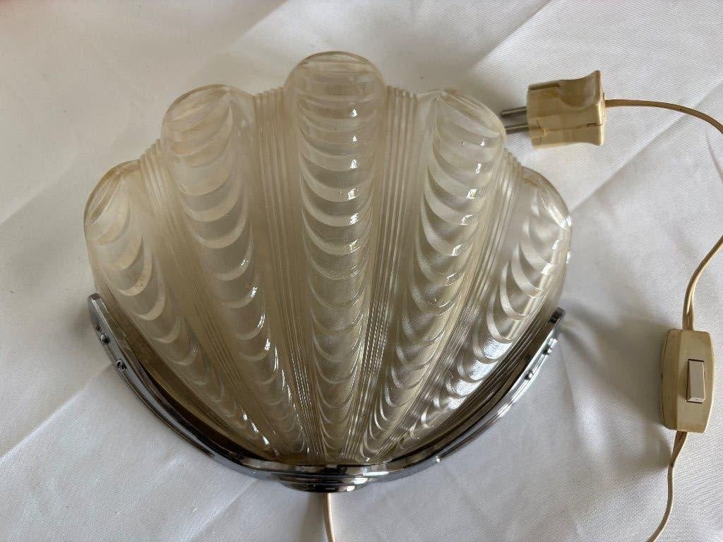 Art deco schelp wandlamp, Huis en Inrichting, Lampen | Wandlampen, Ophalen of Verzenden, Gebruikt, Glas, Art deco