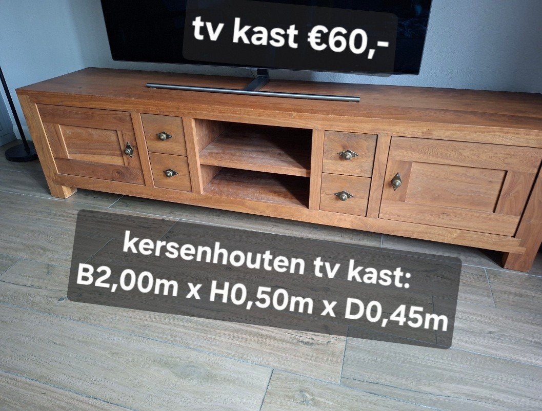 Volledig Kersenhouten TV Kast, Huis en Inrichting, Kasten | Televisiemeubels, Ophalen, 150 tot 200 cm, Zo goed als nieuw, Minder dan 100 cm