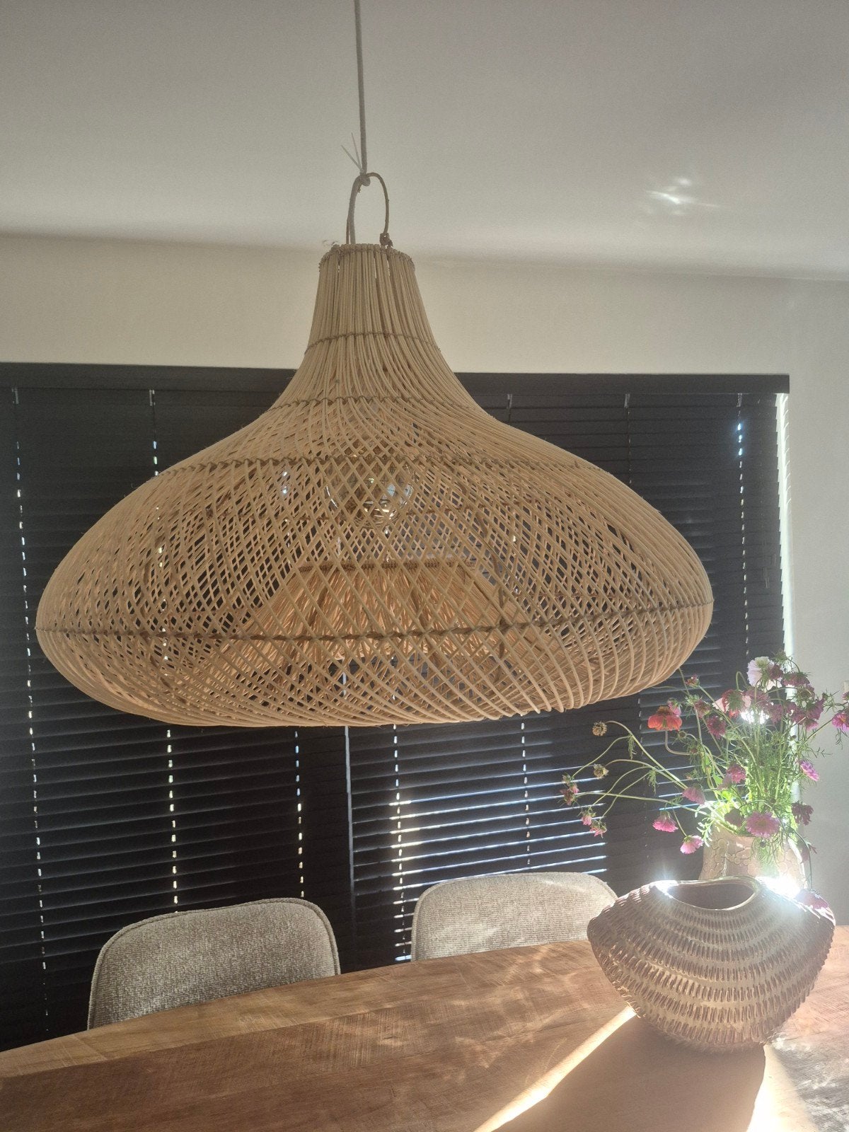 rieten hanglamp, Ophalen, Zo goed als nieuw, Natuurlijk materiaal, E27 (groot)