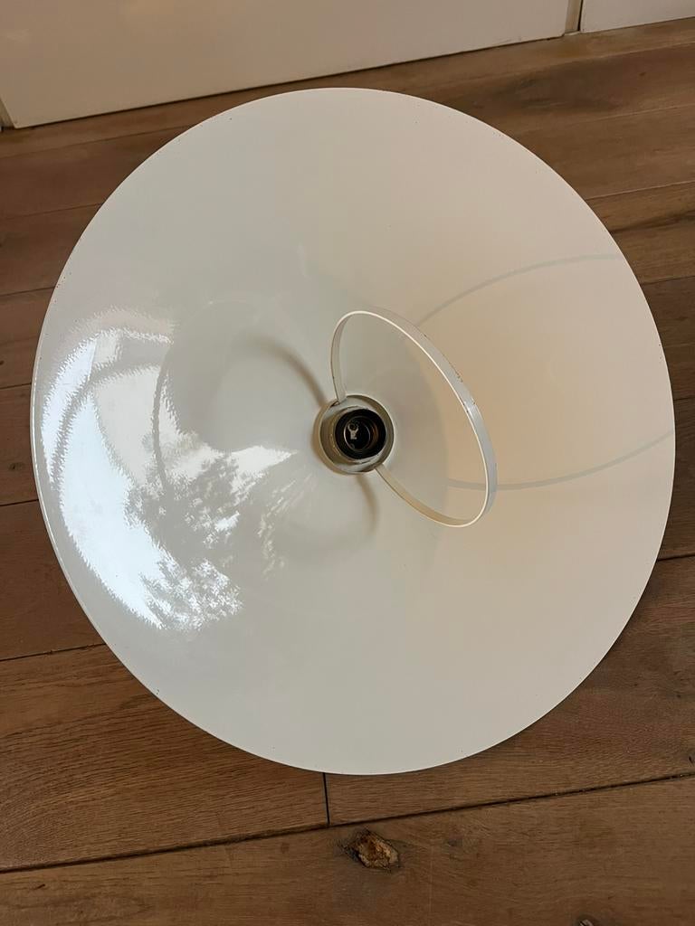 Witte metalen lampenkap met ring, Gebruikt, 25 tot 50 cm, Wit, Rond