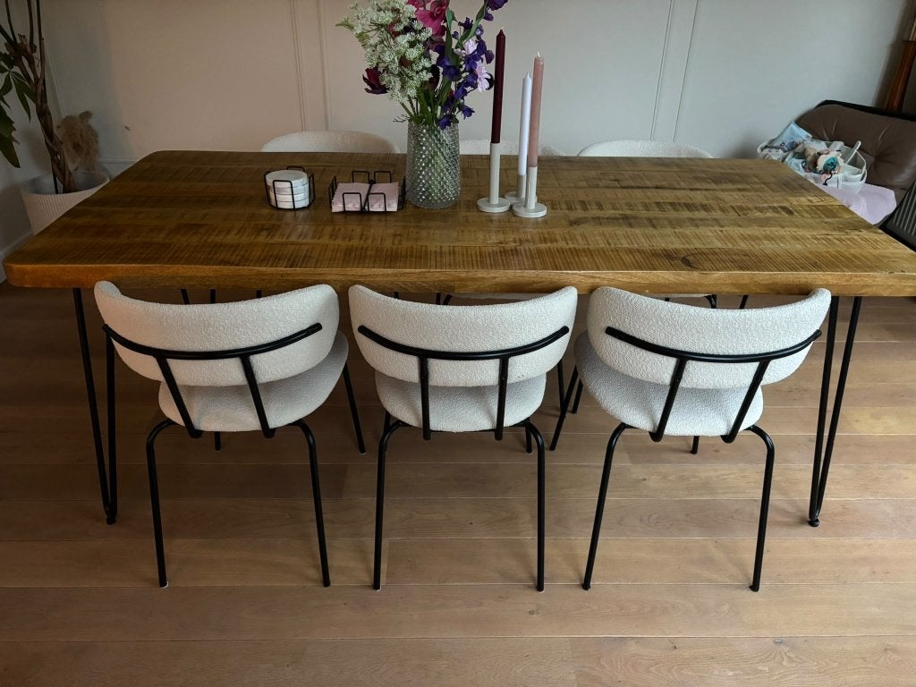 Eettafel 200x90 cm + 6 Kwantum Bolzano teddy eetkamerstoelen, Huis en Inrichting, Ophalen, 200 cm of meer, Scandinavisch, 50 tot 100 cm