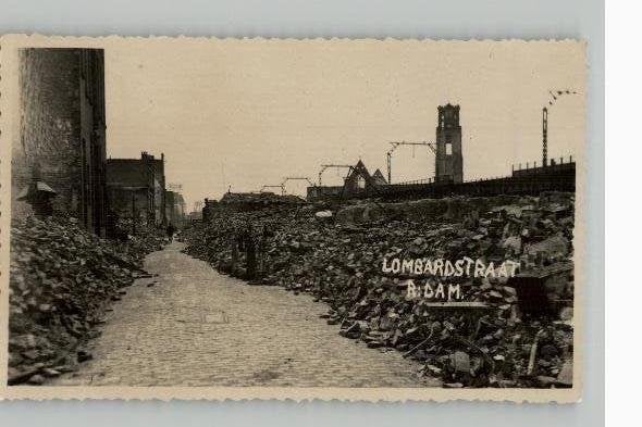 Oude fotokaart Lombardstraat Rotterdam na bombardement, Verzamelen, Ansichtkaarten | Nederland, Ongelopen, Zuid-Holland, 1940 tot 1960