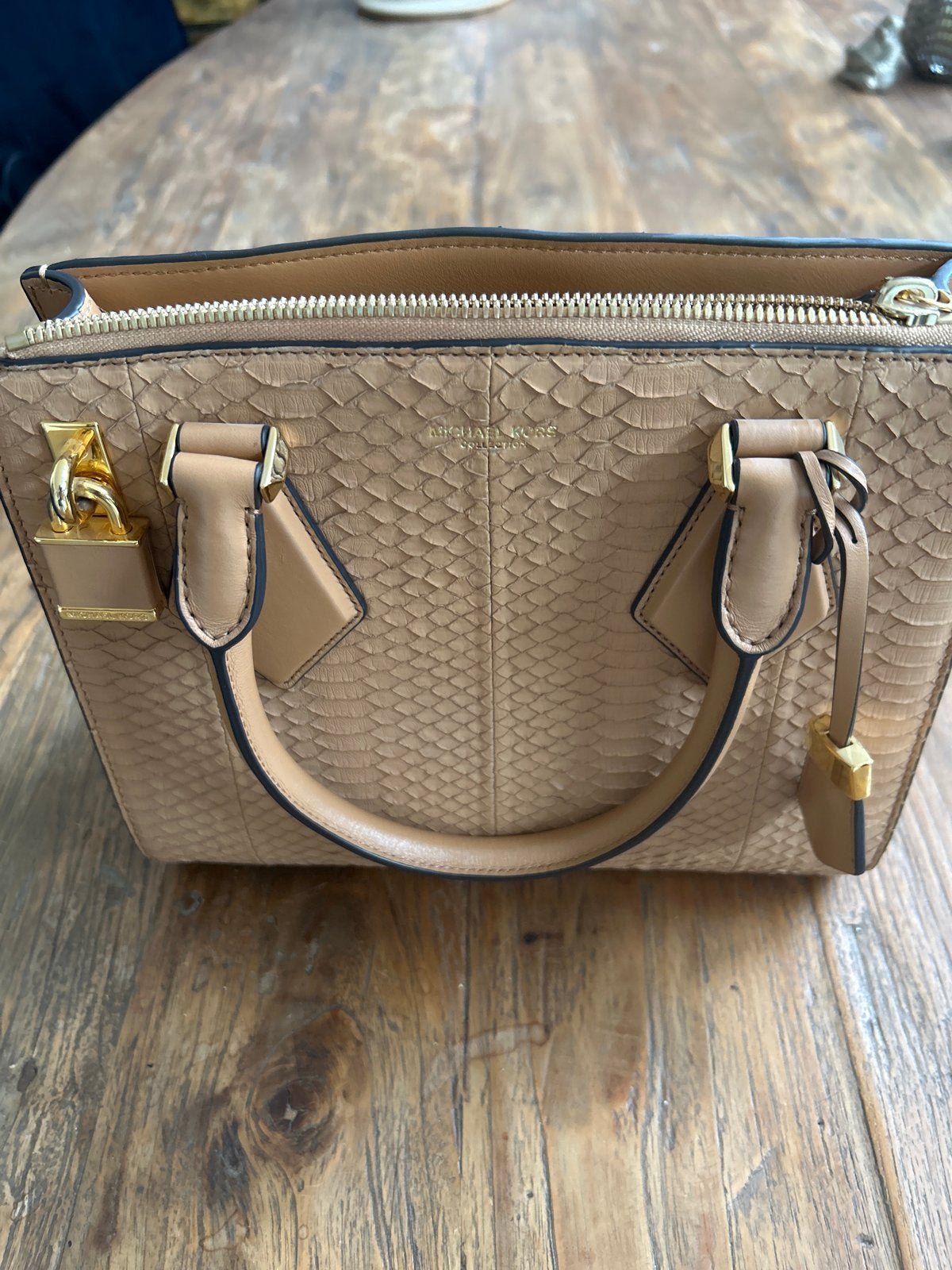 Michael Kors Handtas - Slangenprint Beige, Ophalen of Verzenden, Zo goed als nieuw, Beige, Handtas