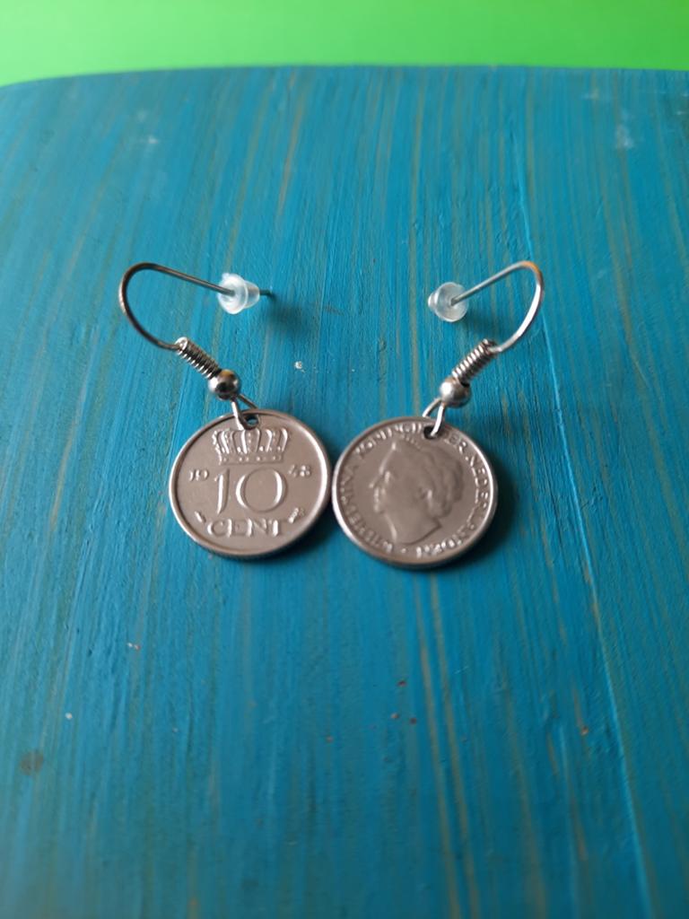 Wilhelmina Dubbeltje Oorbellen, Ophalen of Verzenden, Zo goed als nieuw, Zilver, Overige materialen