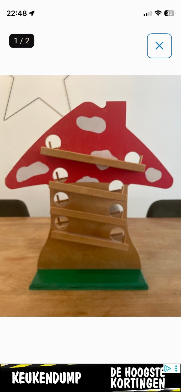 Houten Paddestoel Knikkerbaan - Leuk voor uren speelplezier!, Ophalen, Gebruikt, Overige typen