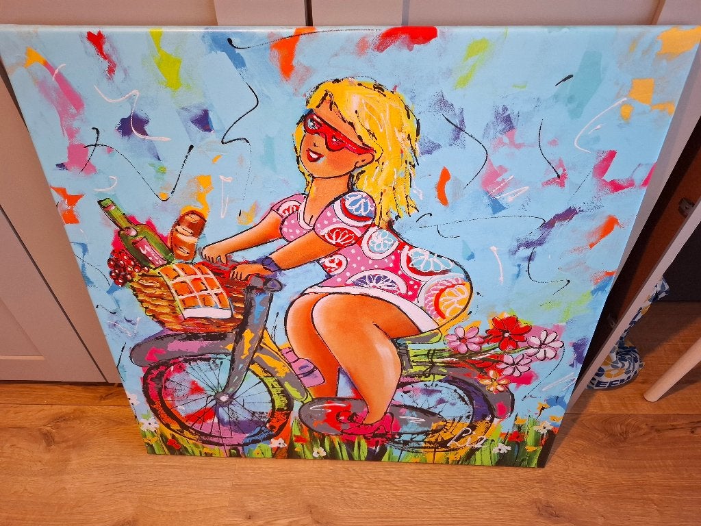 Canvas Dikke dames schilderij  Door LIz, Antiek en Kunst, Ophalen, Overige materialen, Overige technieken, Figuren
