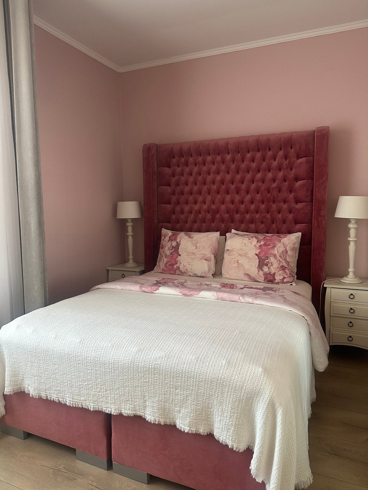 Luxe roze velvet boxspring 160x200 incl. matras & hoofdbord