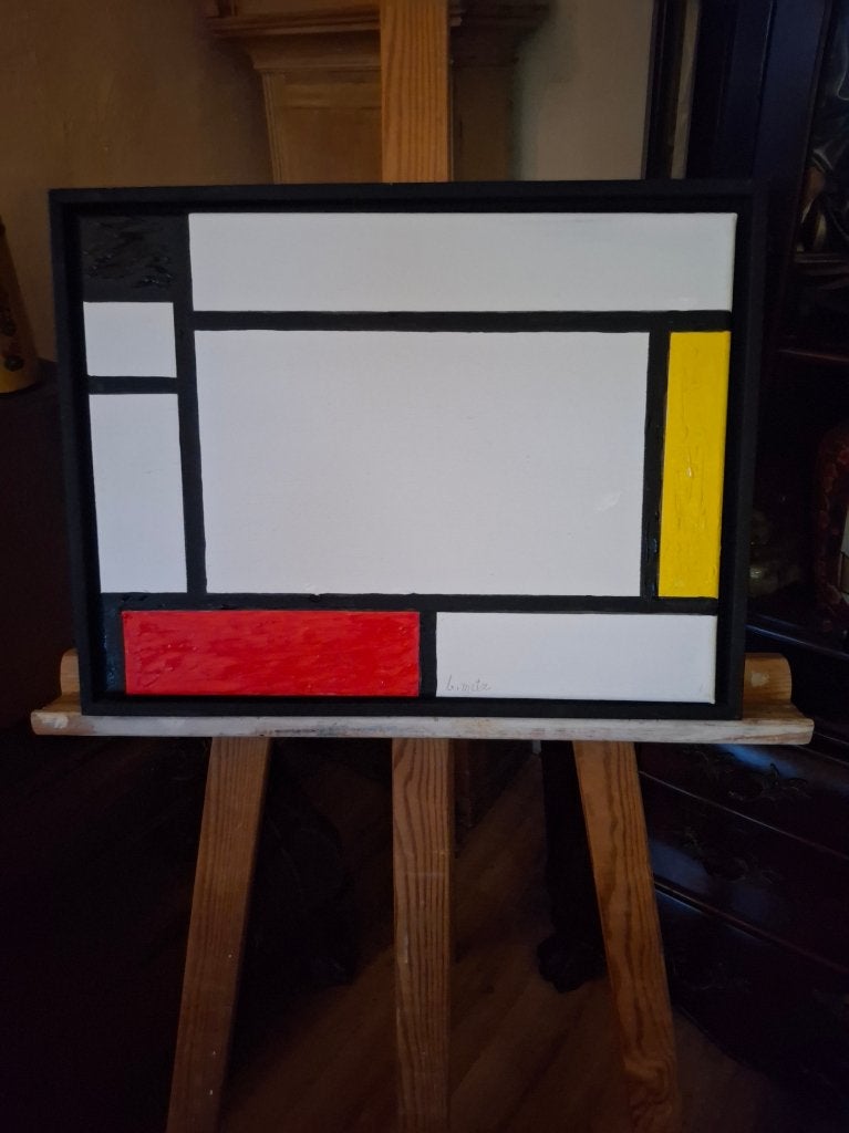 Kopie Mondriaan met lijst 43 x 33 cm acryl, Ophalen of Verzenden