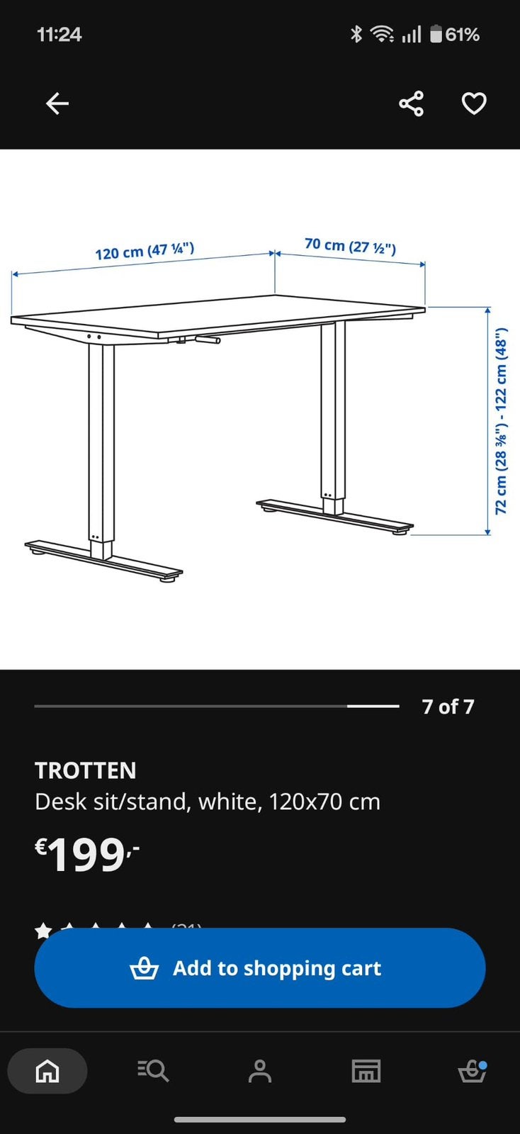 TROTTEN zit/sta bureau | desk sit/stand 120*70, Huis en Inrichting, Ophalen, Zit-sta bureau, Gebruikt, 120 cm